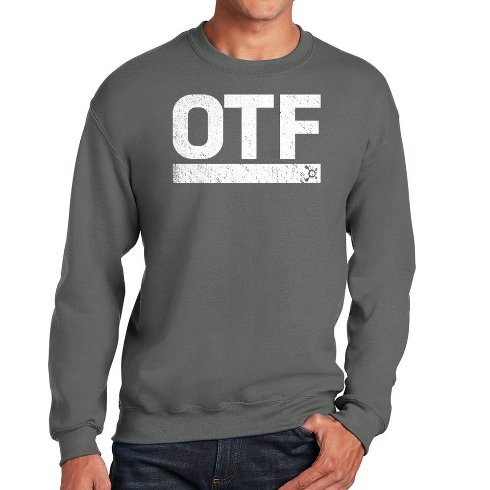 Men's distressed OTF Gildan crewneck sweatshirt Charcoal